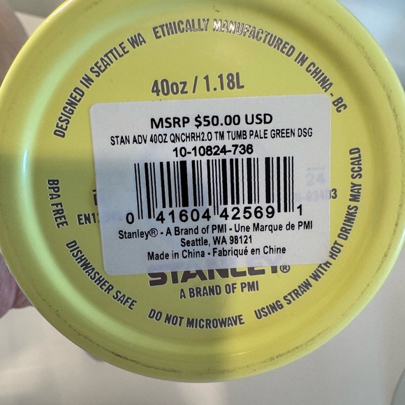 Stanley x CALIA Quencher H2.0 Tumbler 40 oz Pale Yellow Green Flowstate Straw - Picture 5 of 7